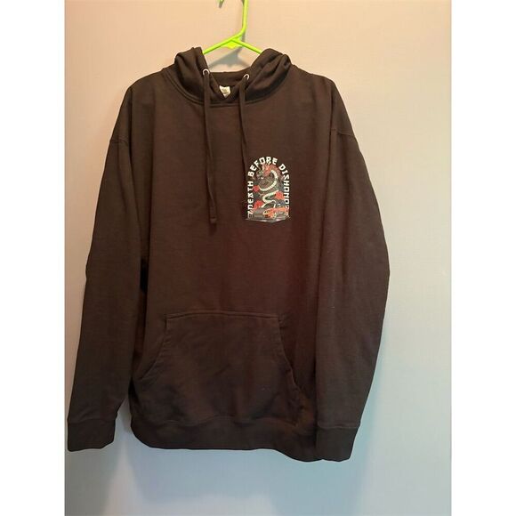Men's XL Black Pullover Hoodie Death Before Dishonor Graphic Anime JDM - Picture 2 of 8
